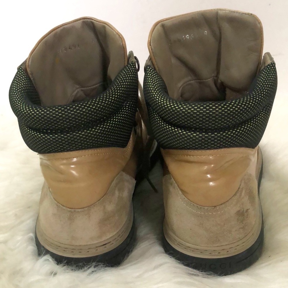Gucci Authentic Mens Beige Leather Round Toe High Top Lace Up Sneaker Shoes Sz 9 - Picture 6 of 11